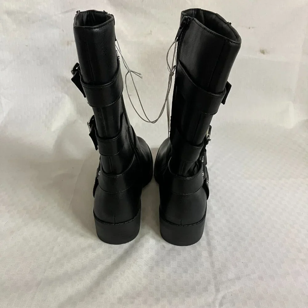 Art Class Kids' Girls 4 Black Dee Tall Buckle Boots Faux Leather Side Zipper